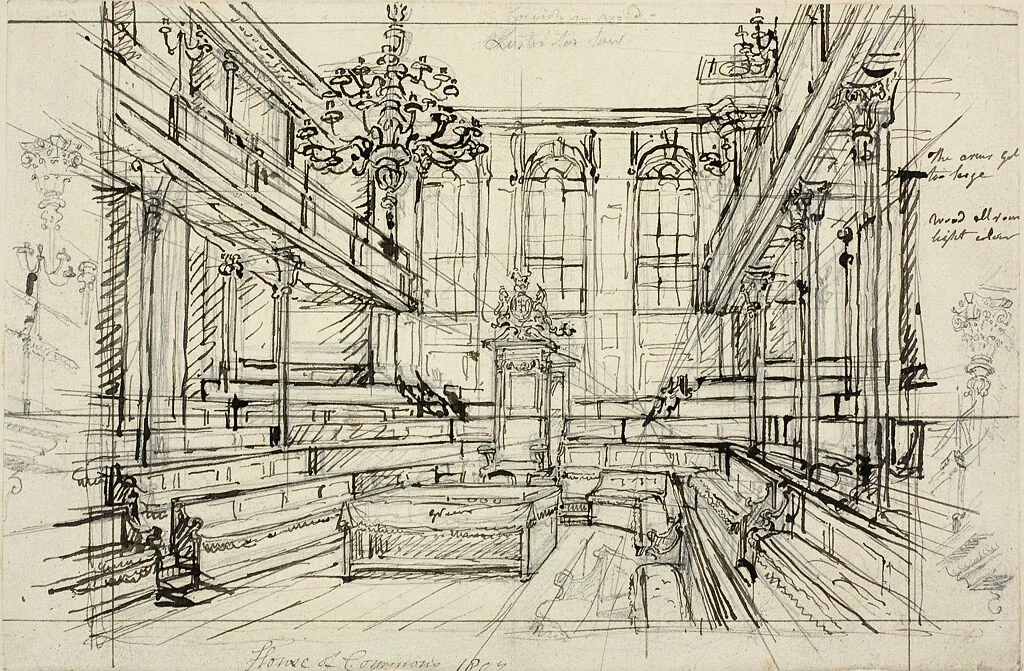 Study for House of Commons, from Microcosm of London by Augustus Charles Pugin, drawing, 1807