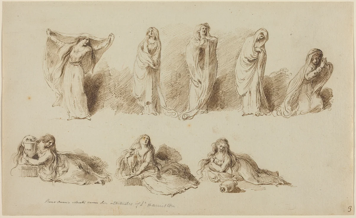 The Attitudes of Lady Hamilton by Pietro Antonio Novelli, drawing, 1791