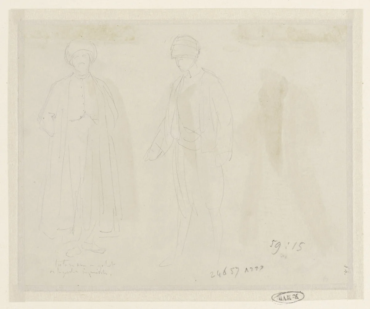 Schetsen van twee Tataren by Denis Auguste Marie Raffet, drawing, 1832-1842