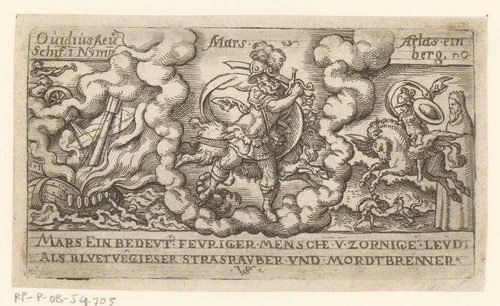 Mars met een Ram en Schorpioen (tekens van de dierenriem) by Unknown, print, 1524-1562