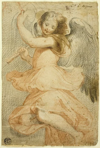 Angel Holding a Flute by Giuseppe Cesari, drawing, 1580