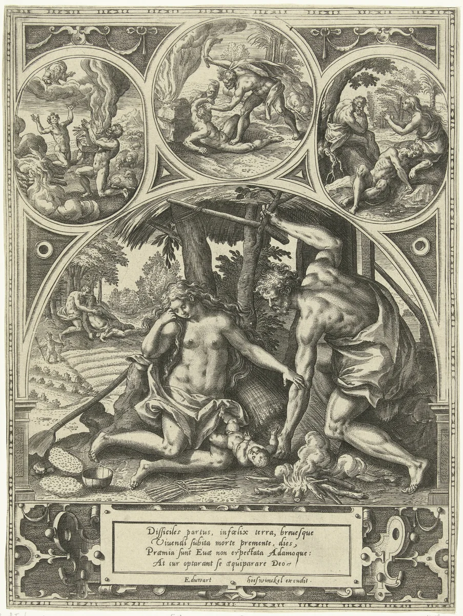 Gebeurtenissen uit het leven van Kaïn en Abel by Adriaen Collaert, print, 1579-1583