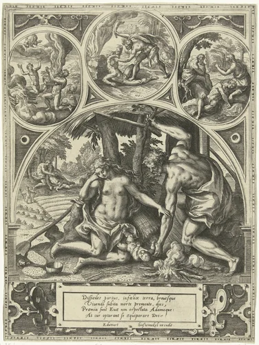 Gebeurtenissen uit het leven van Kaïn en Abel by Adriaen Collaert, print, 1579-1583