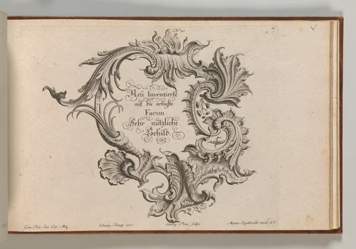 Design for a Cartouche, Plate 1 from 'Neu Inventierte auf die artigste Facon Sehr nutzliche Schild.' by Johann Georg Pintz, book, 1745-1755
