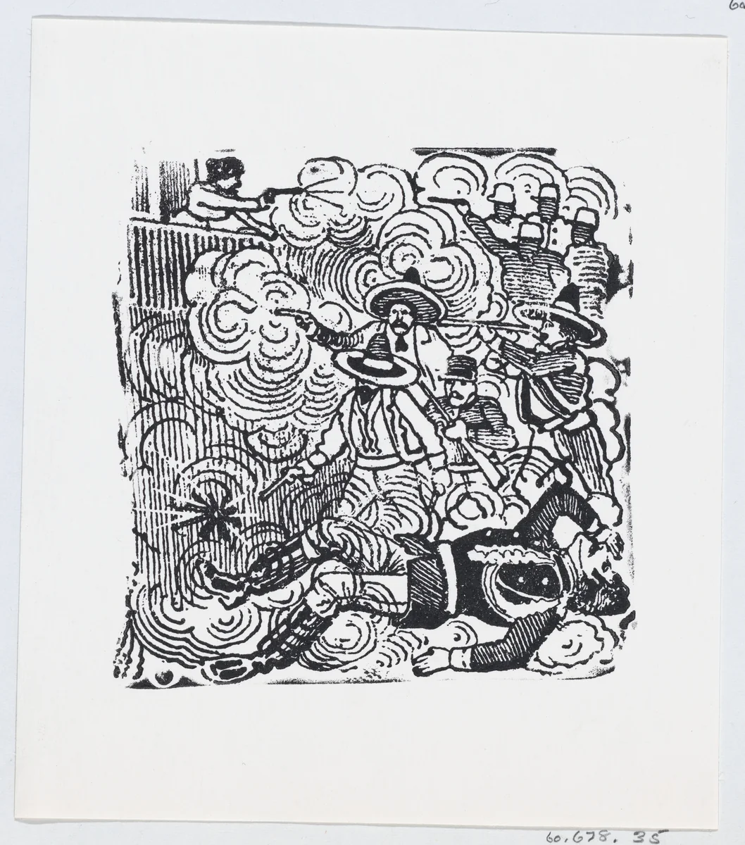 The murder of the Chief of Police Miguel Cabrera by José Guadalupe Posada, print, 1910