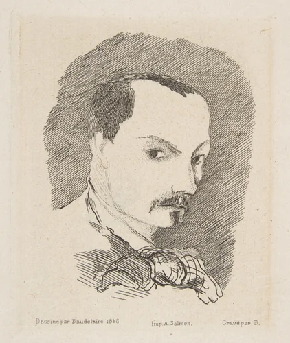 Portrait of Charles Baudelaire, after his own design of 1848 by Félix Bracquemond, print, 1869