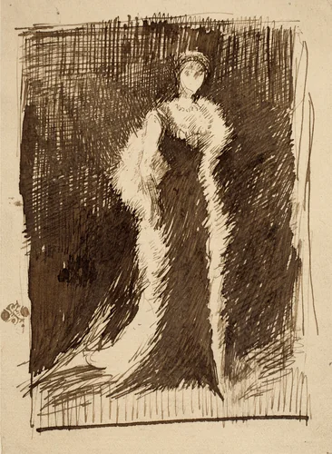 Sketch after "Arrangement in Black: Lady Meux" by James McNeill Whistler, drawing, 1876-1886