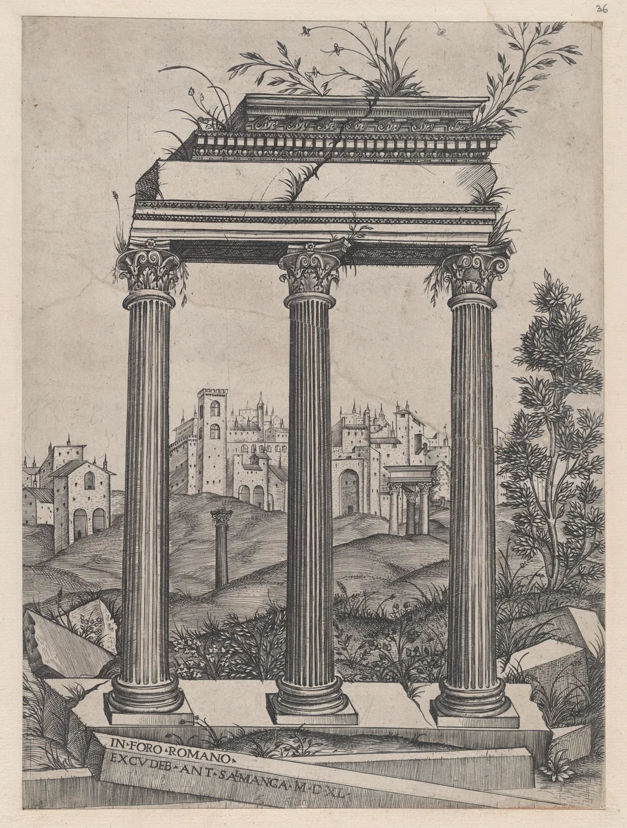 Temple of Antoninus and Faustina, from "Speculum Romanae Magnificentiae" by Agostino Veneziano, print, 1530-1580
