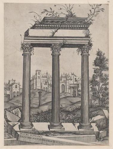 Temple of Antoninus and Faustina, from "Speculum Romanae Magnificentiae" by Agostino Veneziano, print, 1530-1580