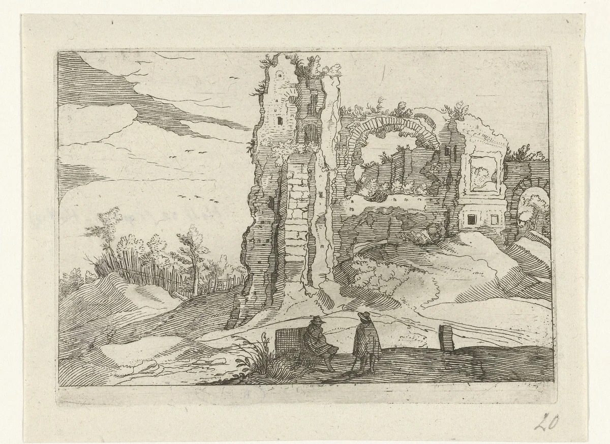Ruïne met een poort by anonymous, print, 1594-1685