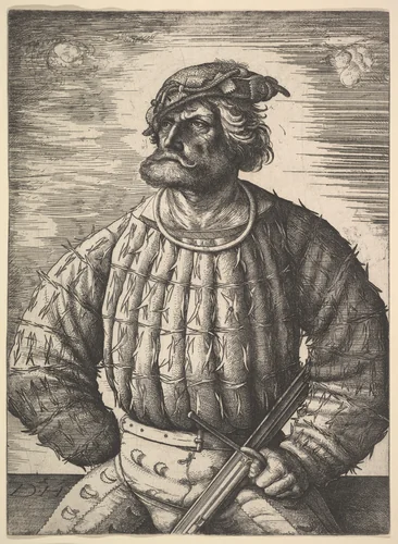 Portrait of Kunz von der Rosen by Daniel Hopfer, print, 1515-1518