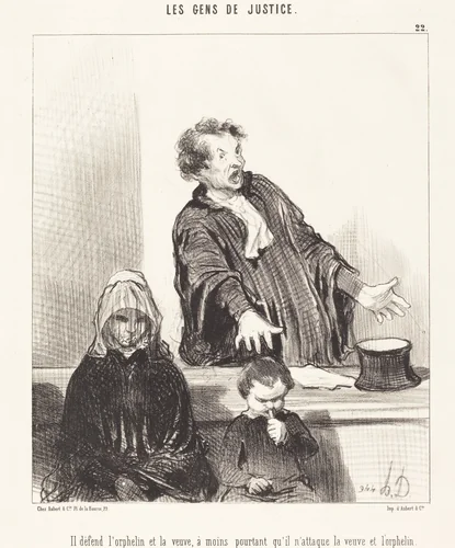 Il défend l'orphelin et la veuve, a moins... by Honoré Daumier, print, 1846