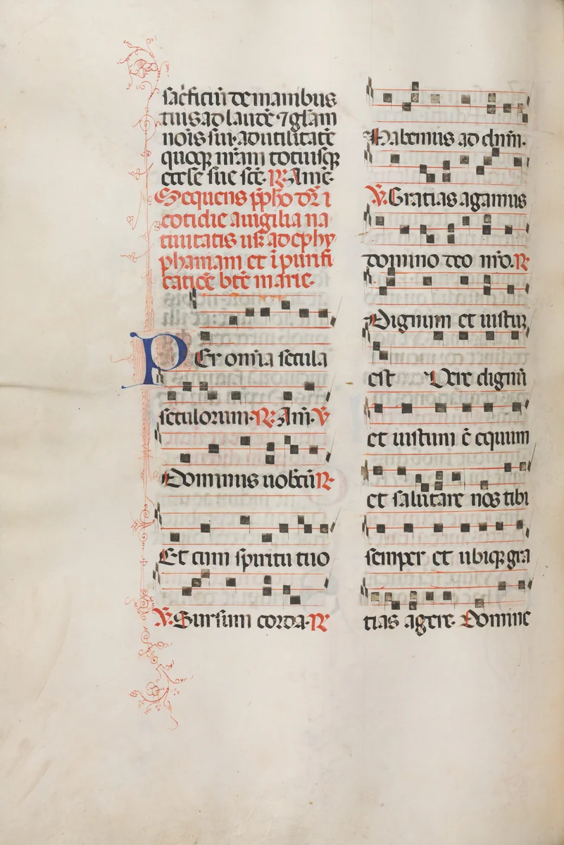 Missale: Fol. 176v: Music for various ordinary prayers by Bartolommeo Caporali, book, 1469