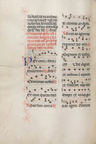 Missale: Fol. 176v: Music for various ordinary prayers by Bartolommeo Caporali, book, 1469