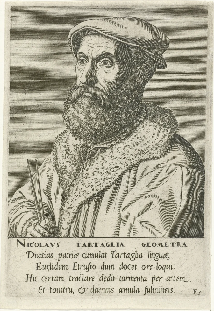 Portret van Niccolo Tartaglia by Philips Galle, print, 1572