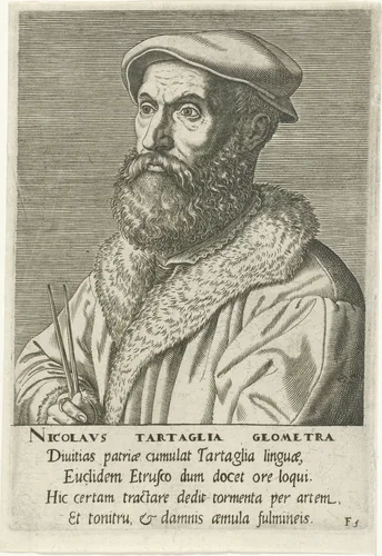 Portret van Niccolo Tartaglia by Philips Galle, print, 1572