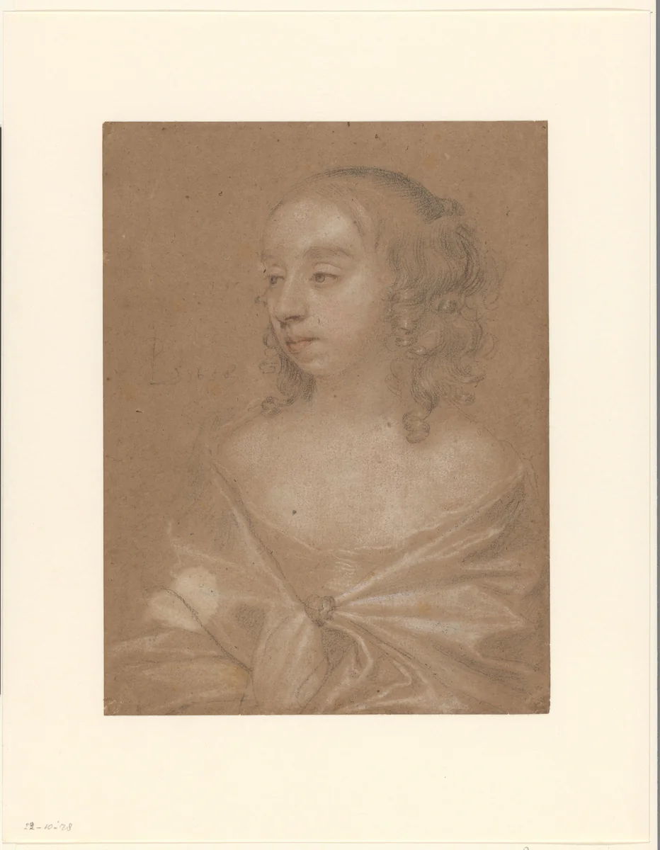 Portret van een onbekende vrouw by Peter Lely, drawing, 1658