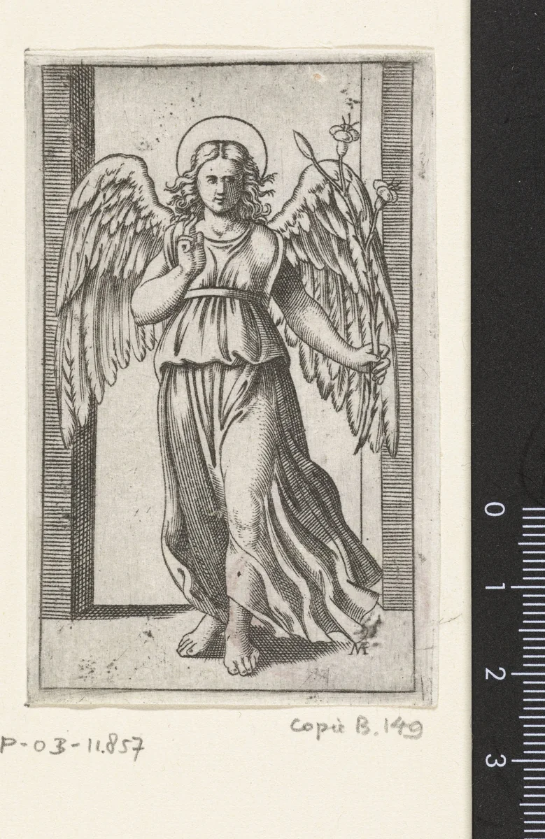 Aartsengel Gabriël met lelie by anonymous, print, 1500-1575