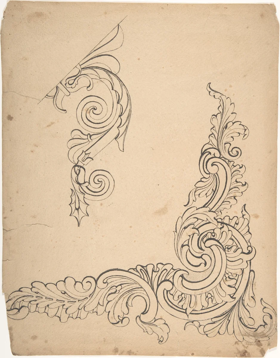 Designs for borders and corners, acanthus by Robert William Hume, drawing, 1830-1900