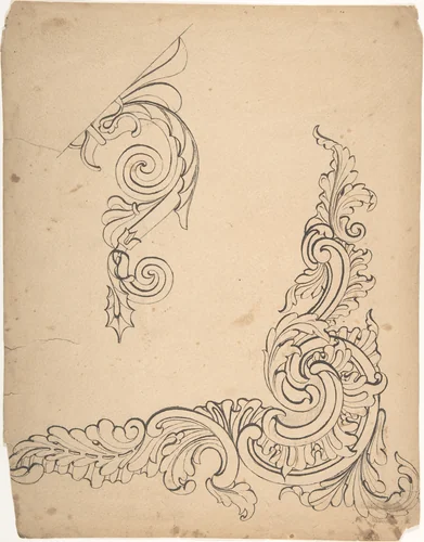 Designs for borders and corners, acanthus by Robert William Hume, drawing, 1830-1900
