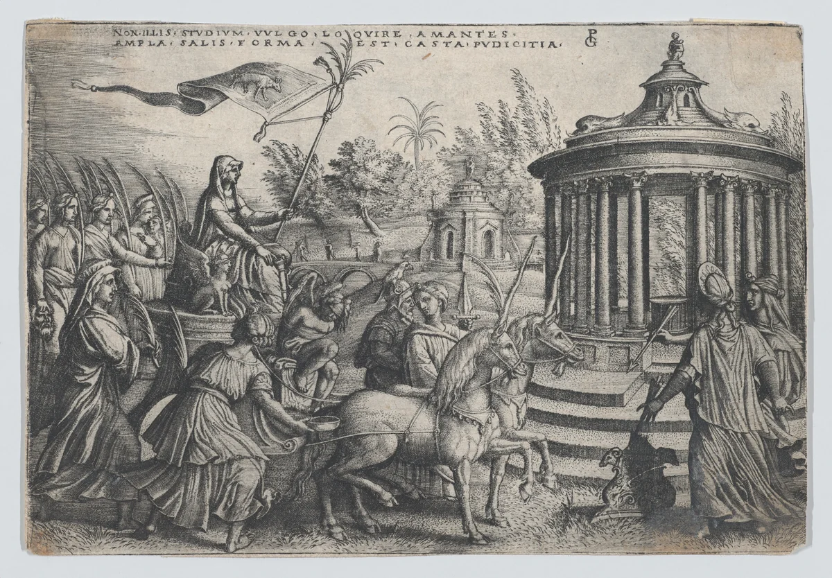 The Triumph of Chastity on Love, from "The Triumphs of Petrarch" by Georg Pencz, print, 1534-1544