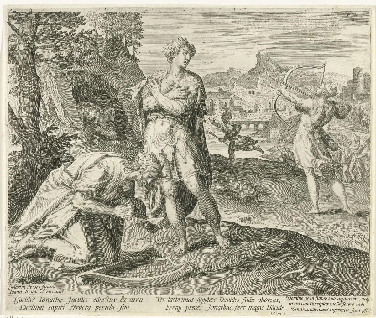 Bondgenootschap tussen David en Jonatan by Aegidius Sadeler, print, 1580-1596