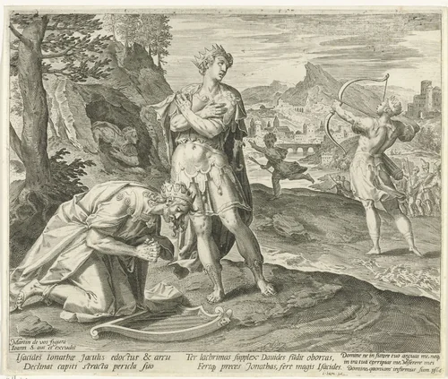 Bondgenootschap tussen David en Jonatan by Aegidius Sadeler, print, 1580-1596