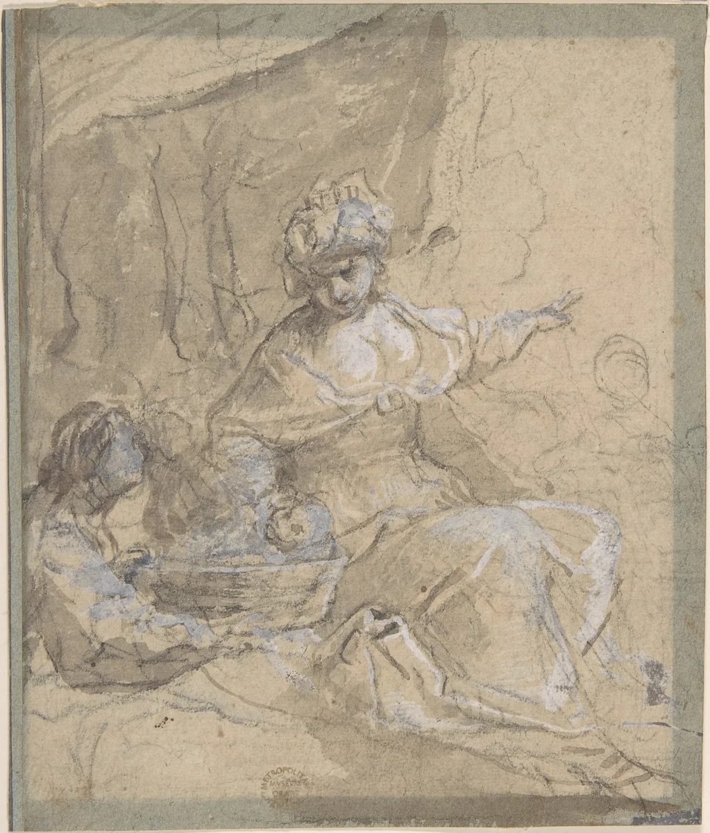 The Finding of Moses by anonymous, drawing, 1600-1700
