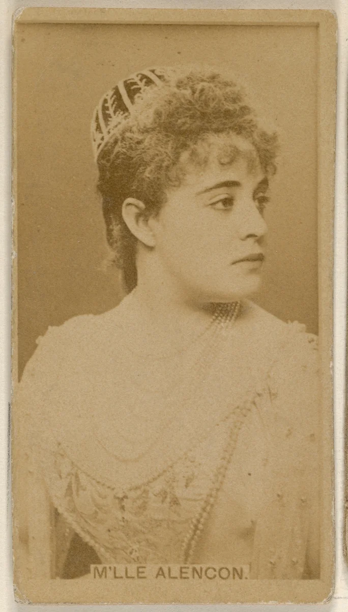 M'lle Alencon, from the Actors and Actresses series (N45, Type 8) for Virginia Brights Cigarettes by Allen & Ginter, photograph, 1885-1891