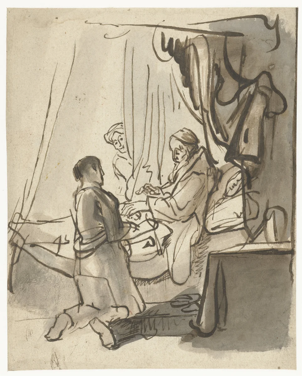 Isaac zegent Jacob by anonymous, drawing, 1640