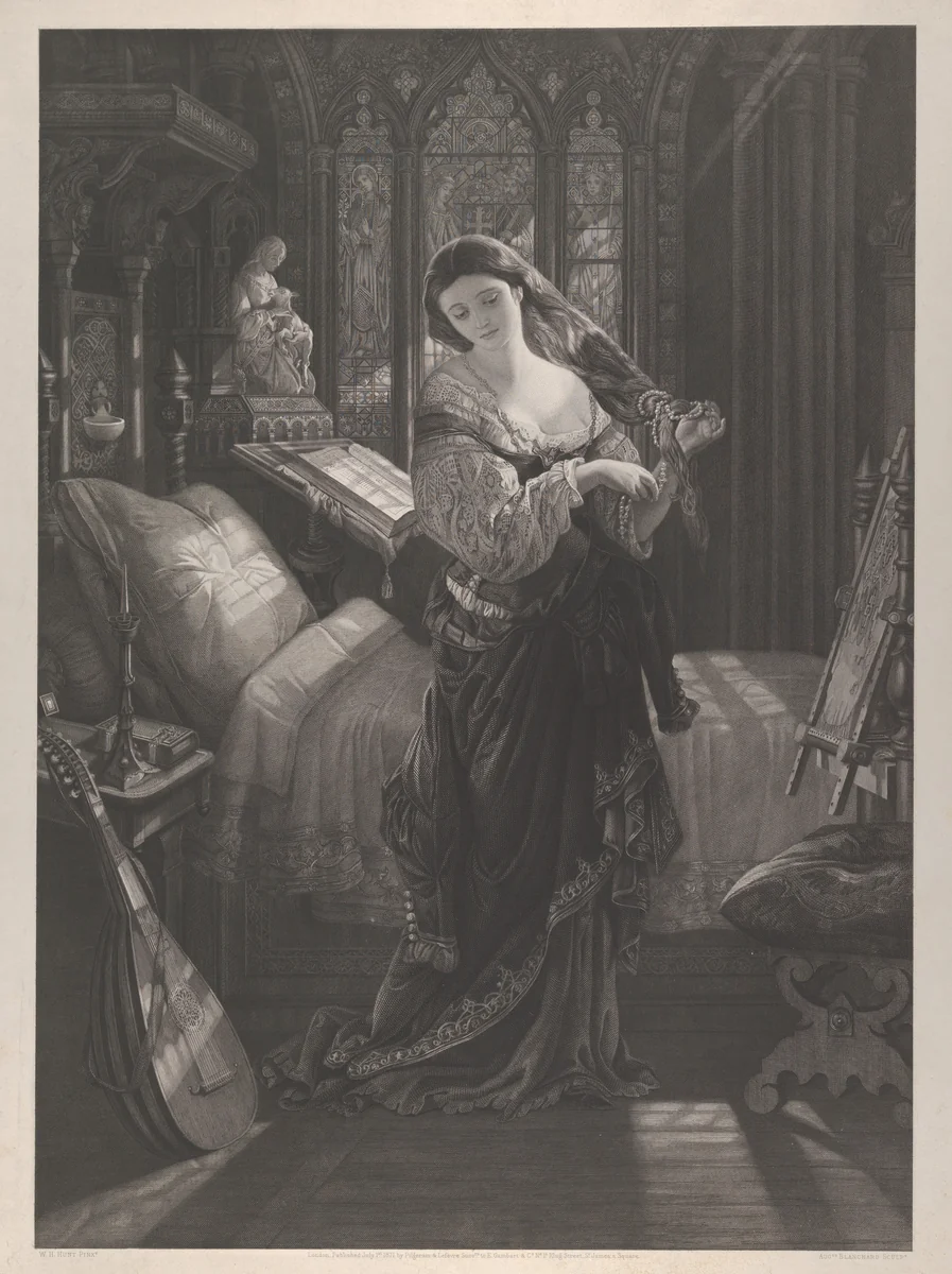Madeline after Prayer, from "The Eve of St. Agnes" by John Keats, stanza XIX, lines 4-5 by Daniel Maclise, print, 1871