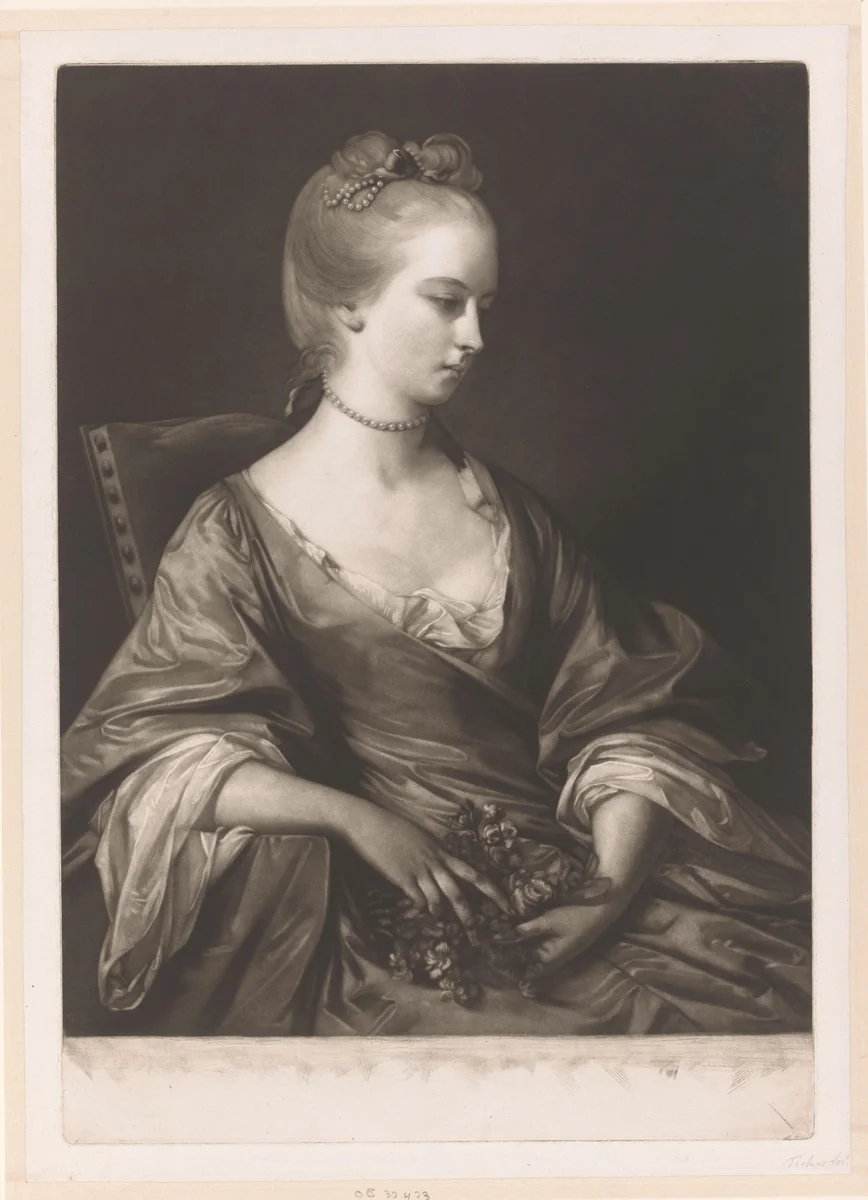 Portret van een onbekende vrouw, mogelijk Esther Jacobs by Jonathan Spilsbury, print, 1761-1762