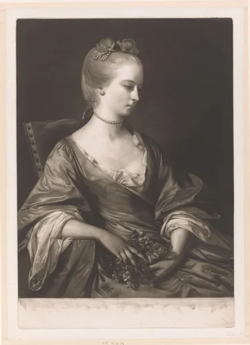 Portret van een onbekende vrouw, mogelijk Esther Jacobs by Jonathan Spilsbury, print, 1761-1762