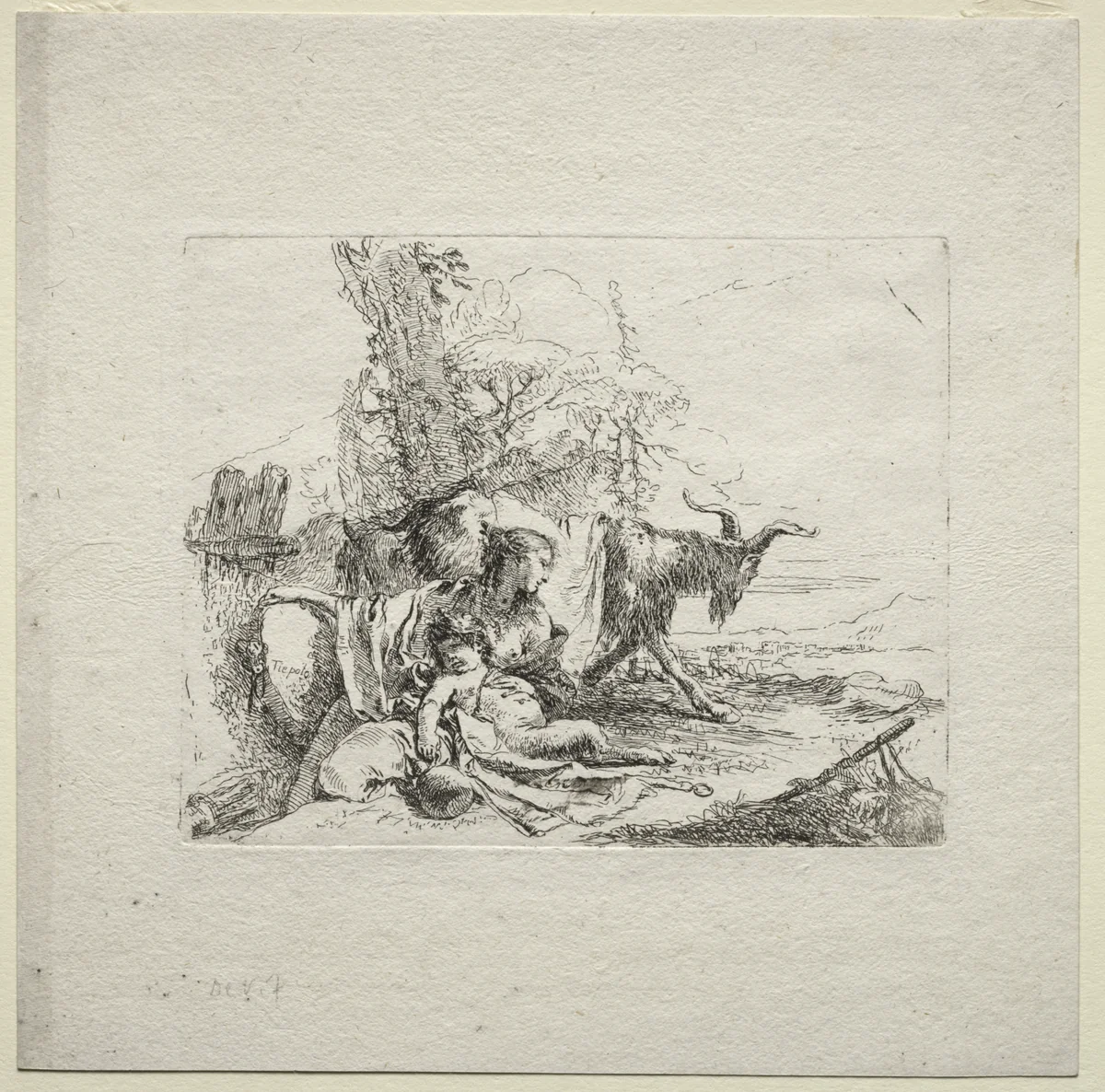 Various Caprices: The Woman with Tambourine by Giovanni Battista Tiepolo, print, 1730-1755
