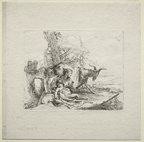 Various Caprices: The Woman with Tambourine by Giovanni Battista Tiepolo, print, 1730-1755