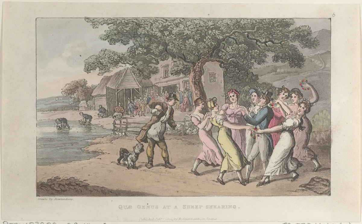 Quae Genus at a Sheep-shearing by Thomas Rowlandson, print, 1822