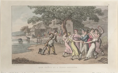 Quae Genus at a Sheep-shearing by Thomas Rowlandson, print, 1822