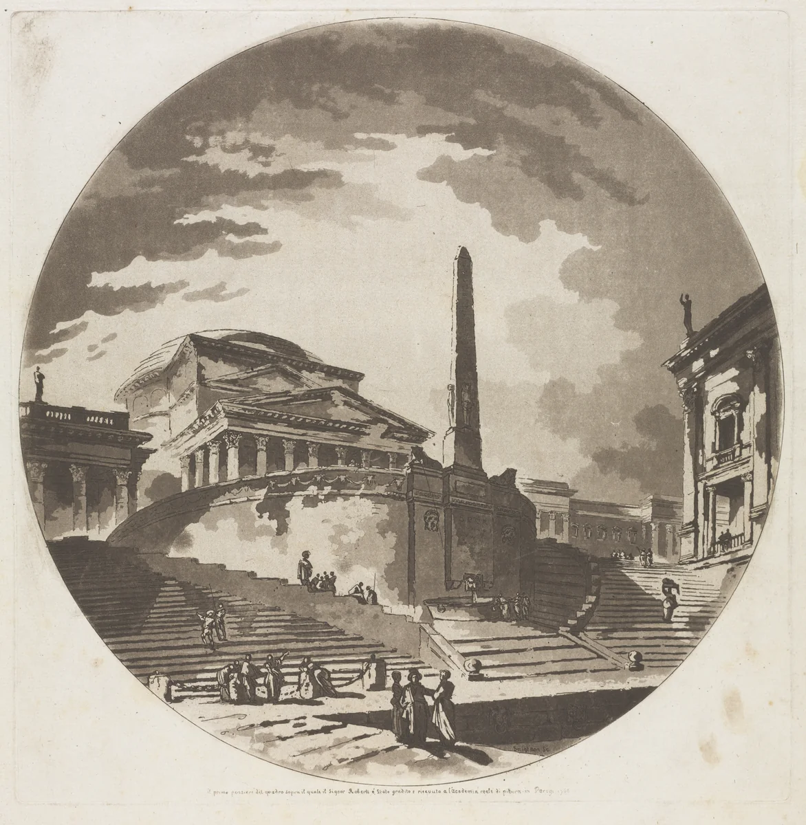 View of the Rotunda with Stairs on the Tiber by Jean-Claude-Richard de Saint-Non, print, 1766