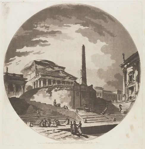 View of the Rotunda with Stairs on the Tiber by Jean-Claude-Richard de Saint-Non, print, 1766