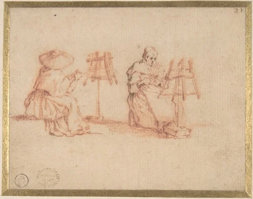 Two Women Winding Yarn by Jacques Callot, drawing, 1605-1635