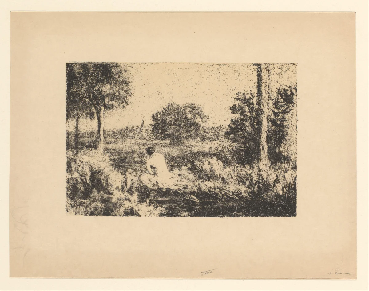 Zittende naakte vrouw in landschap by Ker Xavier Roussel, print, 1920-1935