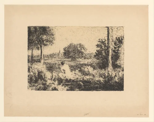 Zittende naakte vrouw in landschap by Ker Xavier Roussel, print, 1920-1935