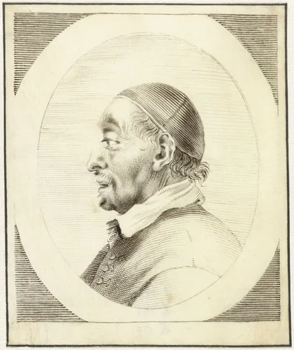 Portret van onbekende man met kapje op, in profiel naar links by Claude Mellan, drawing, 1620-1688