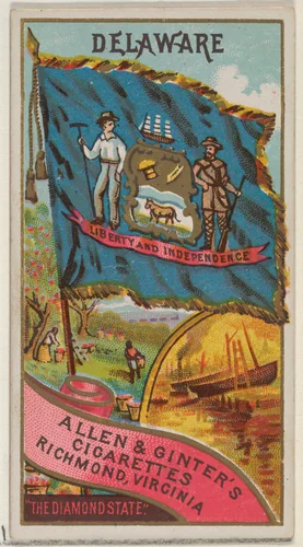 Delaware, from Flags of the States and Territories (N11) for Allen & Ginter Cigarettes Brands by Allen & Ginter, print, 1888