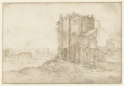 Landscape with the Ruins of a Round Tower by Marten de Cock, drawing, 1625