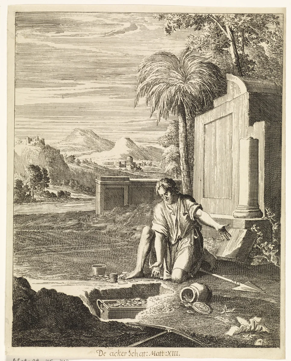 Gelijkenis van de schat in de akker by Caspar Luyken, print, 1708