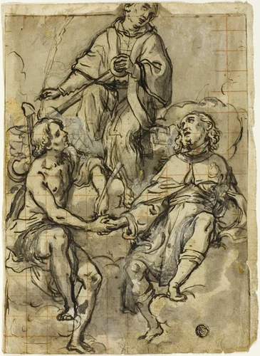 Saint Clement Flanked by Saints Sebastian and Roch by Andrea Lilli, drawing, 1590-1630