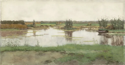 Een waterplas in een weiland by Nicolaas Bastert, drawing, 1864-1919