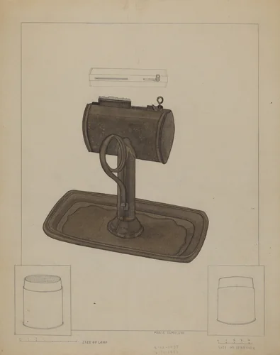 Lamp and Tallow Strainer by Marie Famularo, index of american design, 1936