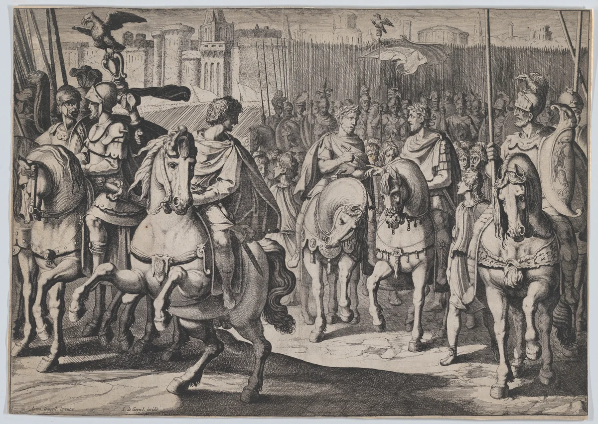 Plate 4: The peace with the king of France in order to fight the Turks, from the Triumphs of Charles V by Jacques de Gheyn, print, 1614